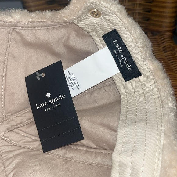 ♠️kate spade Sherpa Plush Fur Baseball Cap Light Sand Cream NWT - Picture 11 of 13